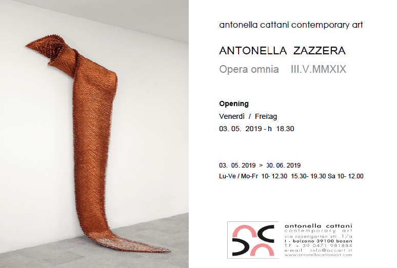 03.05.2019 – 30.06.2019 | Antonella Zazzera. Opera omnia III.V.MMXIX – ANTONELLA CATTANI CONTEMPORARY ART I Bolzano